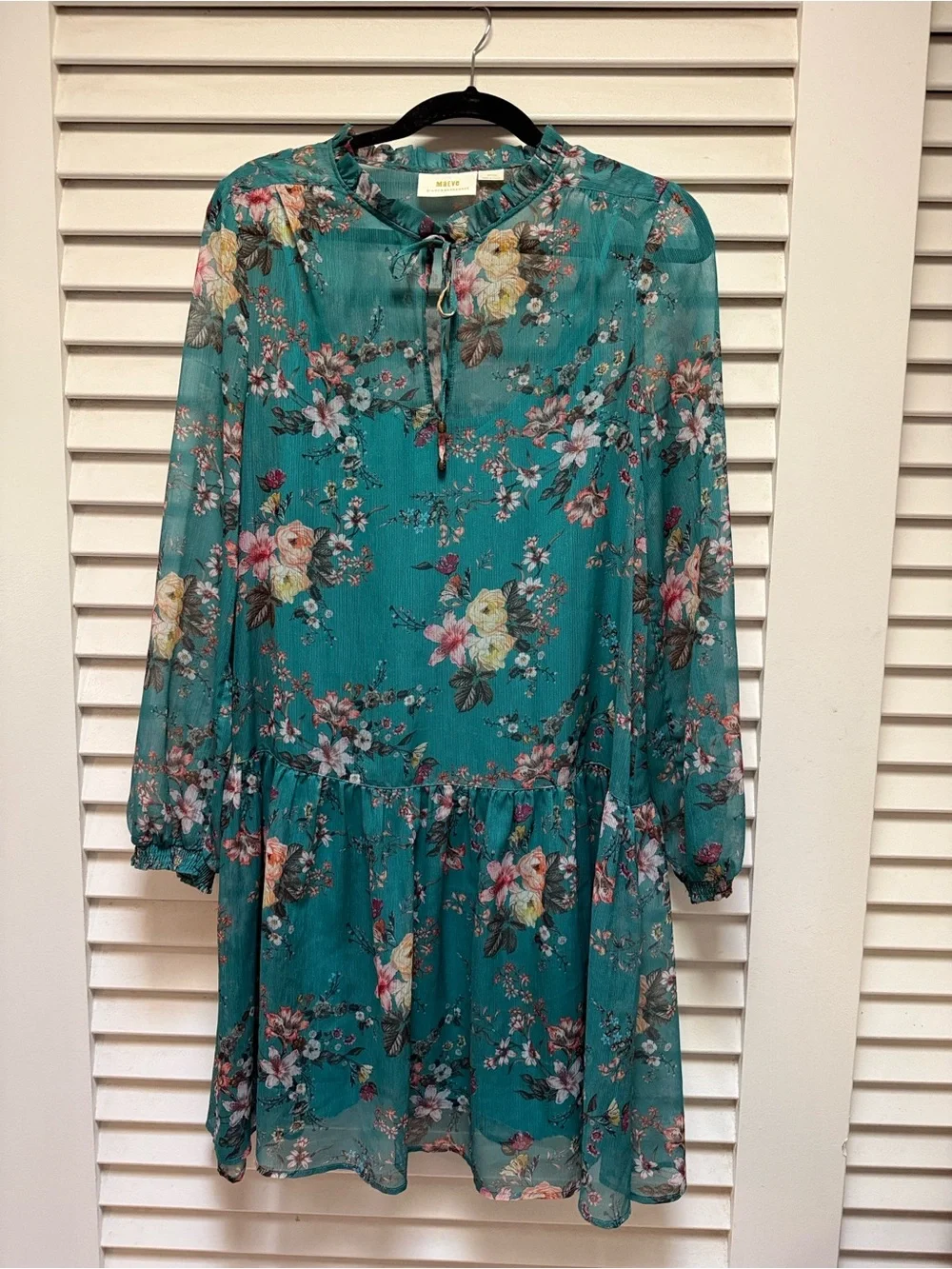 Maeve Teal Floral Chiffon Tunic Dress from Anthro - Picture 2 of 5